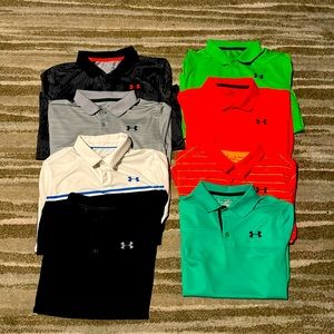 8 UA boys golf shirts in good condition from pet free home